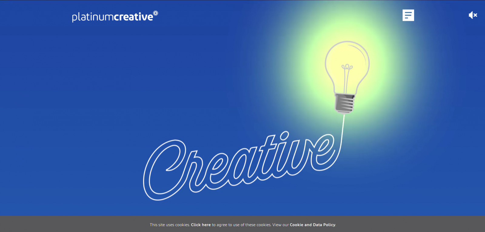 Illustration of glowing lightbulb connected to the word 'Creative' on blue background