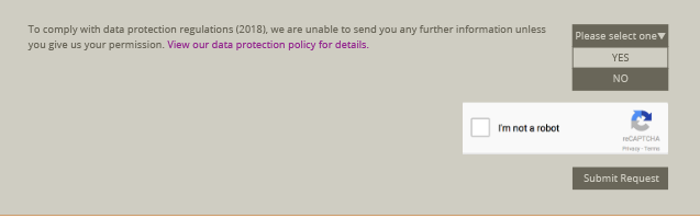 GDPR Consent Option 2 Data consent form requesting permission for data processing with CAPTCHA verification and options to select yes or no