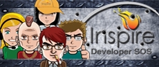 Cartoon-style characters with the Inspire Developer SOS logo on a textured background