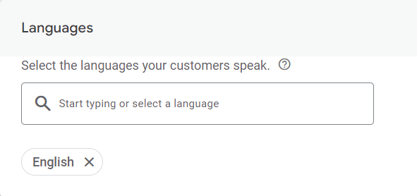 User interface showing a dropdown to select languages with English already selected