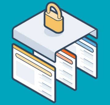 Illustration of a padlock above multiple digital webpage windows symbolising website security and data protection
