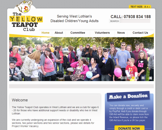 Yellow Teapot Club - 3rd Sector Websites from Inspire Group of children, young adults and adults gathered outdoors at Yellow Teapot Club event, serving disabled children and young adults in West Lothian