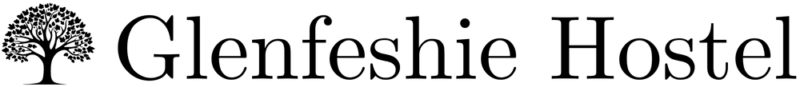 Logo of Glenfeshie Hostel with stylised tree graphic and text