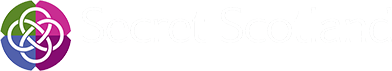 Logo for Secret Scotland featuring a stylised knot design in purple and green with the text 'secret scotland' and the tagline 'trusted holiday routes and accommodation guide'