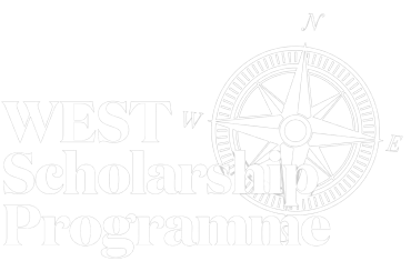White logo of the University of the West of Scotland West Scholarship Programme with a compass design