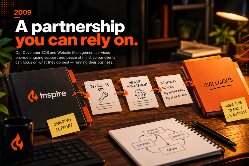 Partnership graphic representing Inspire providing website management and development support to another agency