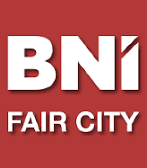 BNI Fair City chapter logo with white text on a red background