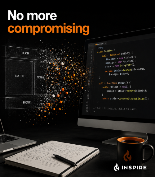 PHP source code breaking beyond a restrictive website template grid to represent custom development without compromise