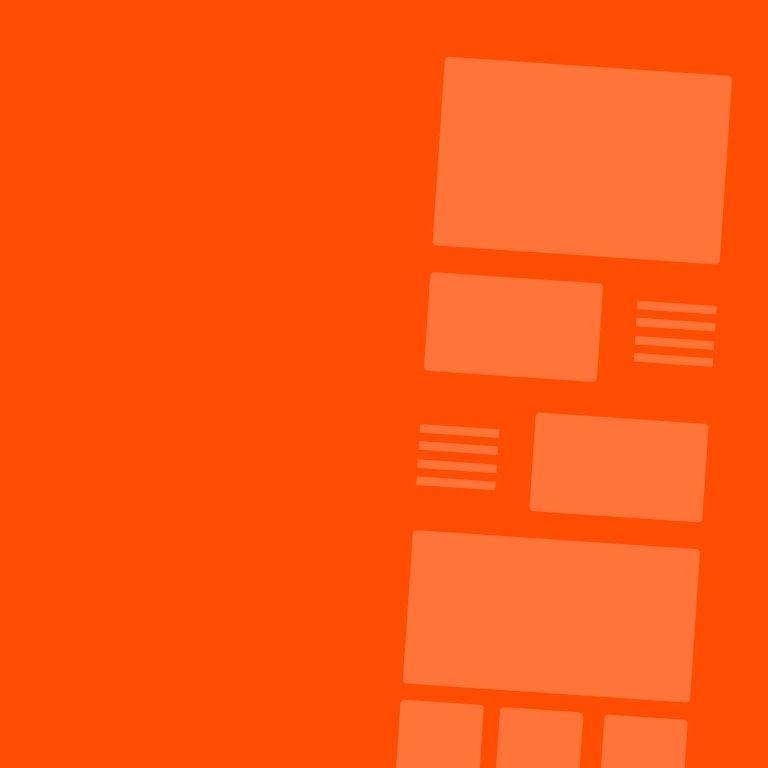 Orange square background featuring lighter orange abstract UI element shapes arranged vertically on the right side